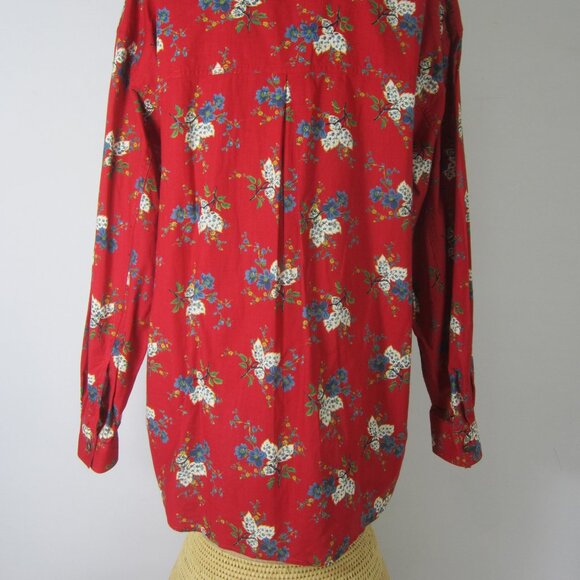 Vtg Liz Claiborne LIzwear Women Large Red Floral LS Shirt Blouse Cotton Relaxed - Picture 12 of 12